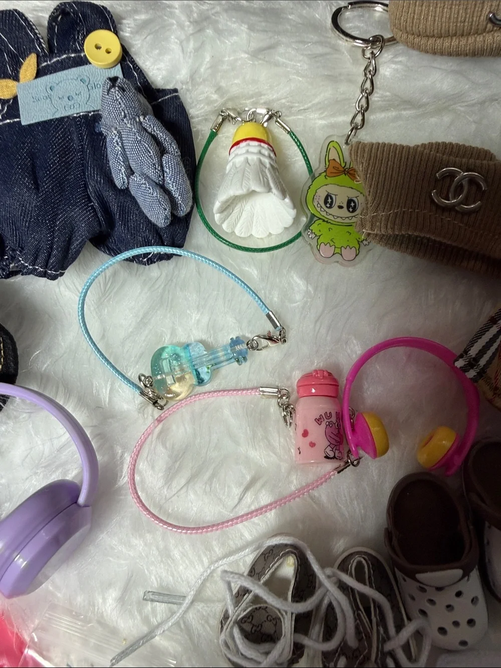 Labubu Assorted Accessories Lot in Pink, Purple, White, Blue, Tan